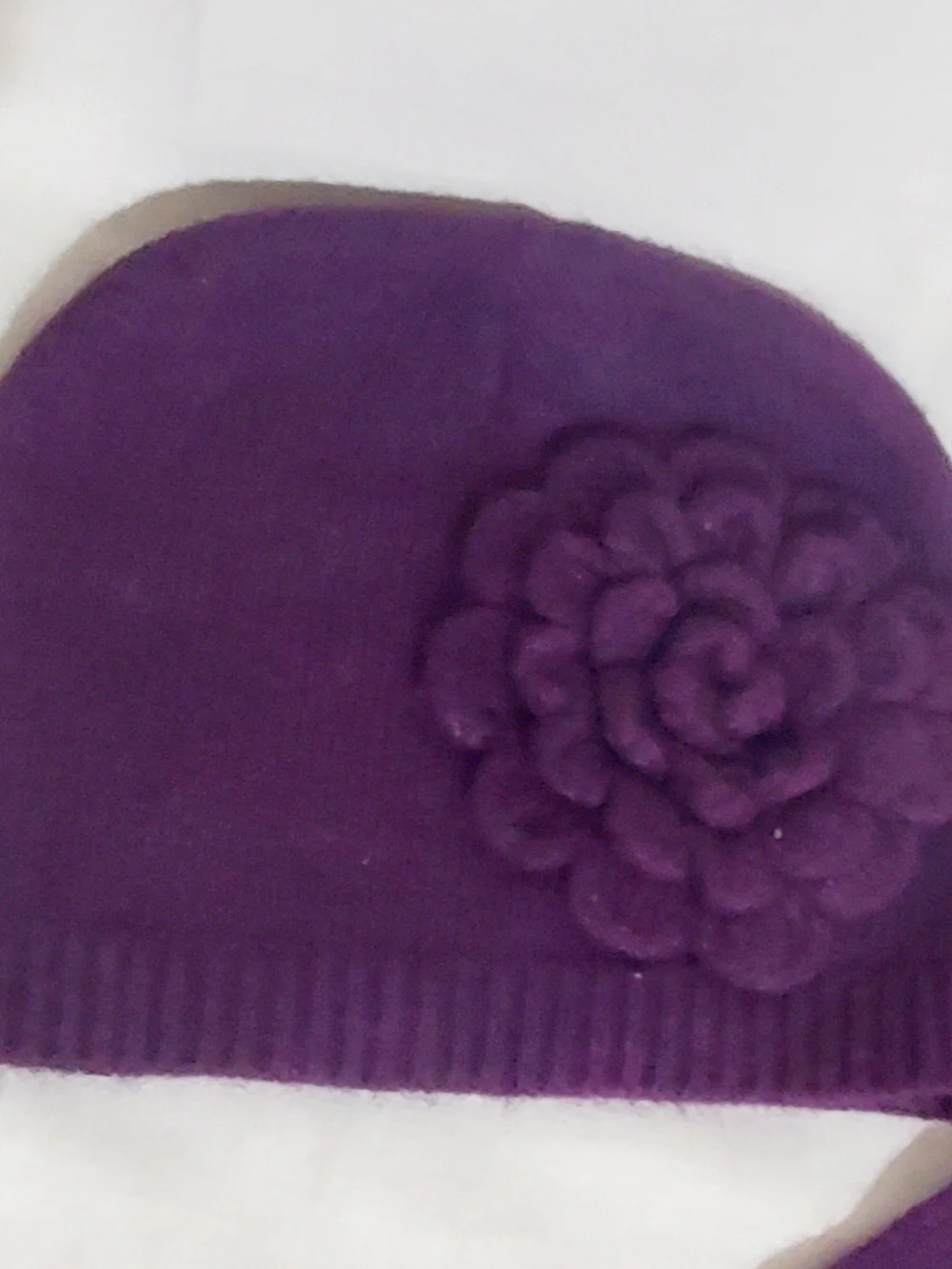 Purple Knitted Flower Beanie and Scarf Set